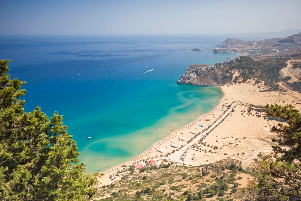 Tsambika Beach, Rhodes — golden sand and turquoise water